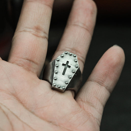 Cross Coffin 925 Silver Ring, Memorial Ring, Unique Memorial Gift Artisan Made