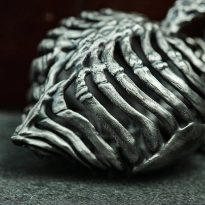 Heart and Ribs 925 Silver Pendant Necklace - Human Skeleton - Memorial Pendant Craftsman Made
