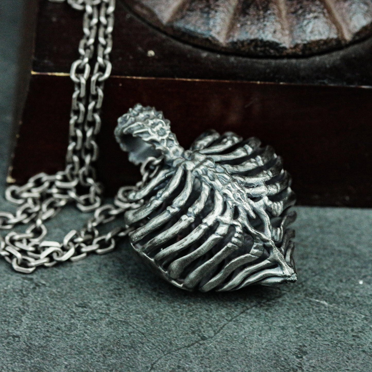 Heart and Ribs 925 Silver Pendant Necklace - Human Skeleton - Memorial Pendant Craftsman Made