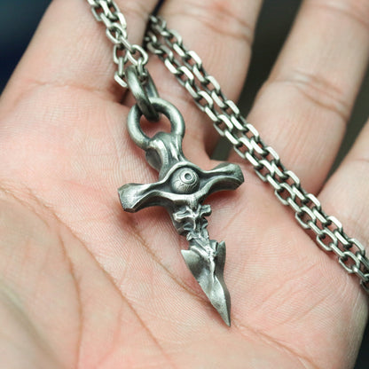Spine Eyeball 925 Silver Pendant Necklace - Cross Skeleton Necklace - Evil Eye