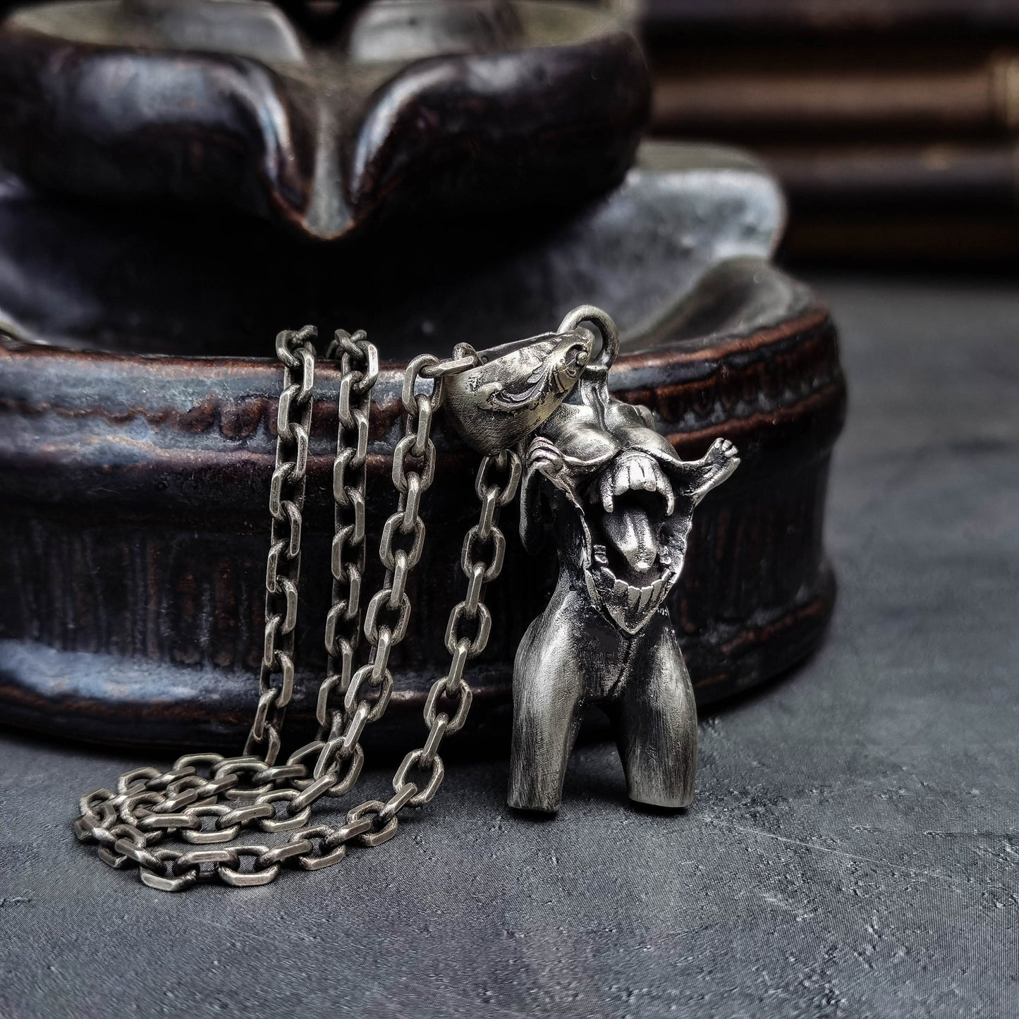 925 silver beauty vampire pendant, snarling teeth pendant, woman body necklace