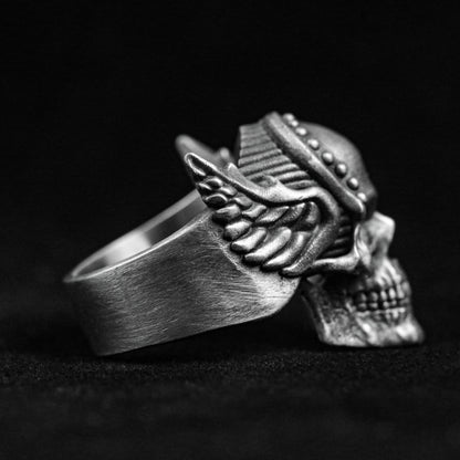 Odin Ring, Skull Silver Ring, Ares Skull, 925 Silver Ring, Caesar Nordic Figure, Large Ring, Wing Ring, Warrior Ring
