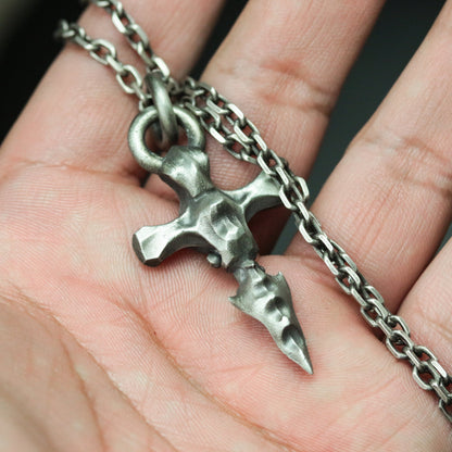 Spine Eyeball 925 Silver Pendant Necklace - Cross Skeleton Necklace - Evil Eye