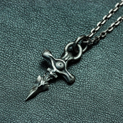 Spine Eyeball 925 Silver Pendant Necklace - Cross Skeleton Necklace - Evil Eye