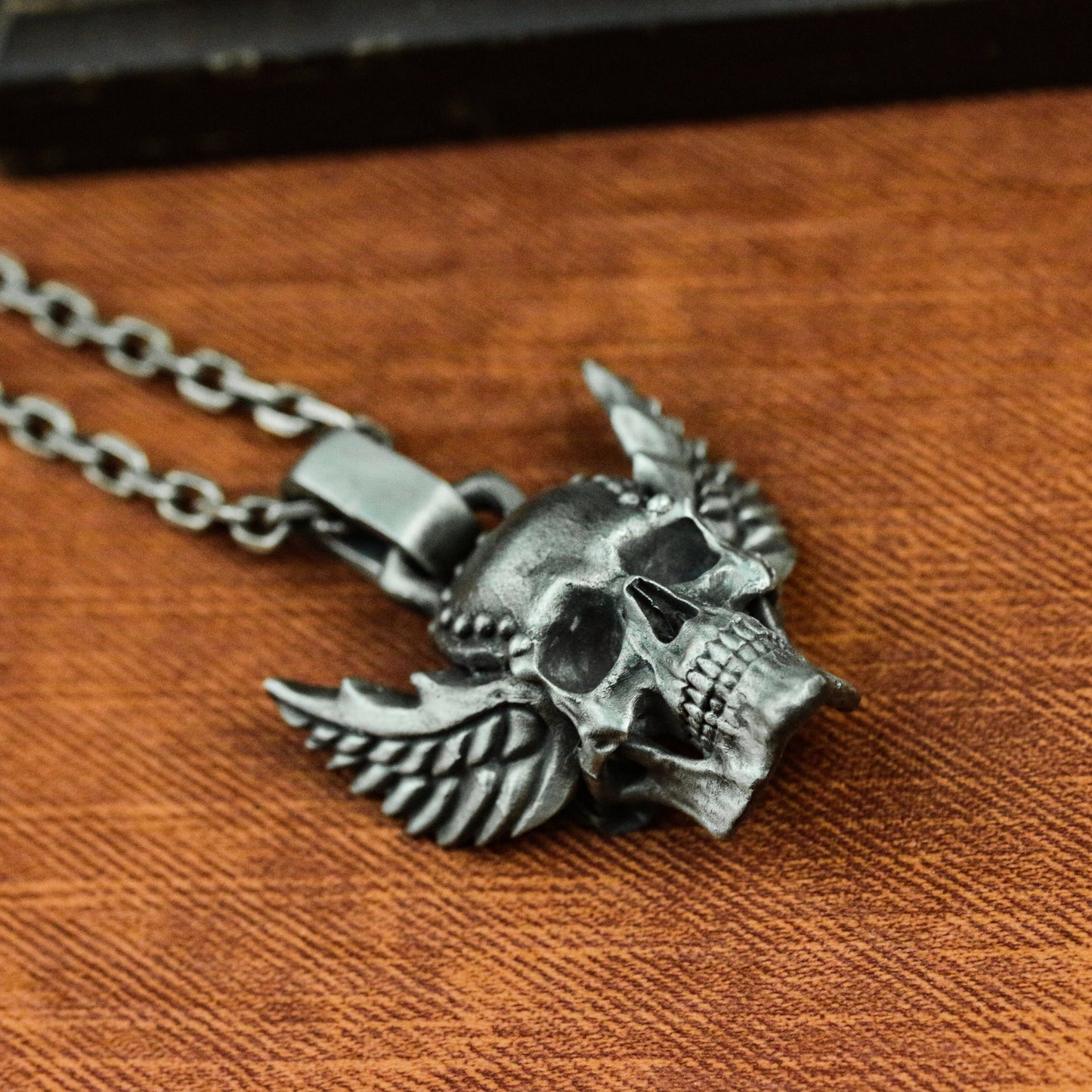 Odin Ares Skull 925 Silver Pendant Necklace - Caesar Nordic Style Necklace - Protoss Skull Necklace Wings