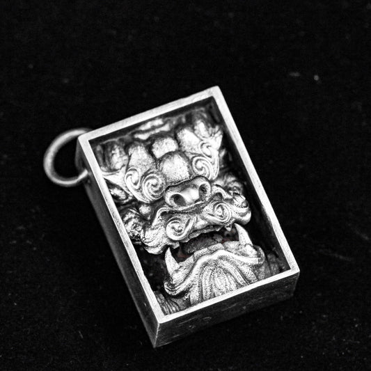 Blind Box Gift, Lion Silver Necklace, Box Brass Pendant, 925 Silver Square Necklace, Embossed Design Handmade Customized,