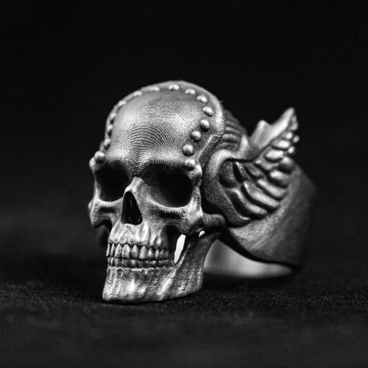 Odin Ring, Skull Silver Ring, Ares Skull, 925 Silver Ring, Caesar Nordic Figure, Large Ring, Wing Ring, Warrior Ring