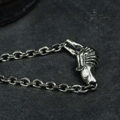 Friendship Bracelet, Hand Bone Handshake Bracelet, Vampire Bracelet 925 Silver Brass Devil's trading bracelet