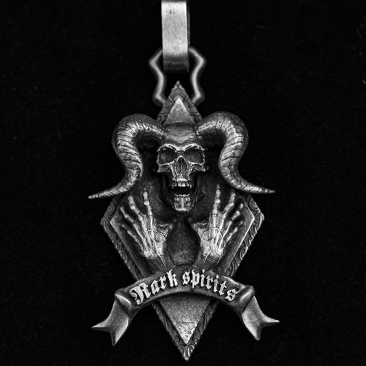 Rhombus hangtag, skull silver necklace, magic claw pendant, ghost hand zombie engraved characters custom silver jewelry death guardian