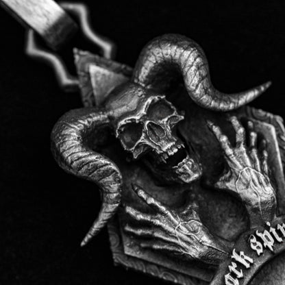 Rhombus hangtag, skull silver necklace, magic claw pendant, ghost hand zombie engraved characters custom silver jewelry death guardian