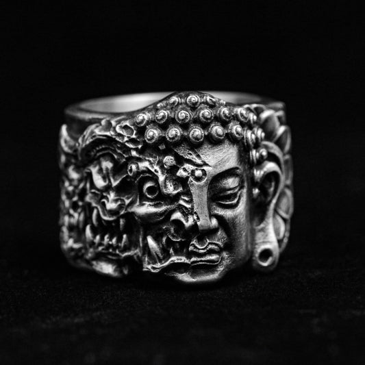 One thought ring-angel devil series jewelry-Sakyamuni Buddha silver jewelry-silver skull ring-Buddha silver ring-men's silver ring