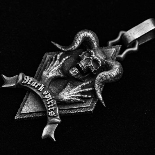 Rhombus hangtag, skull silver necklace, magic claw pendant, ghost hand zombie engraved characters custom silver jewelry death guardian