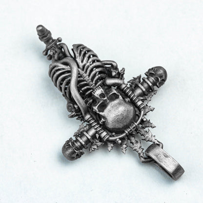 Skull Necklace - Cross Silver Pendant - Silver Necklace - Hand Cast Jewelry - Oxidation Jewelry -