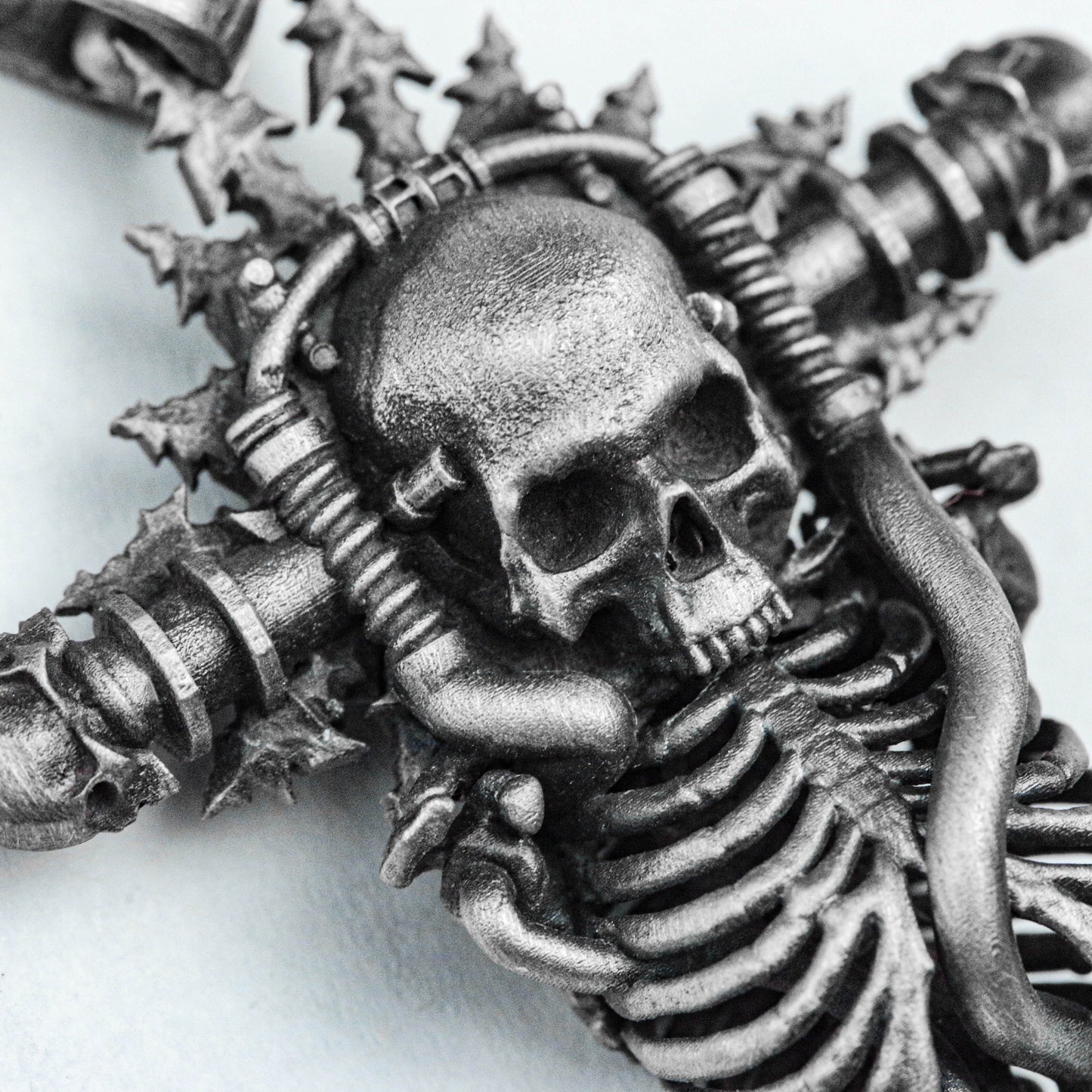 Skull Necklace - Cross Silver Pendant - Silver Necklace - Hand Cast Jewelry - Oxidation Jewelry -