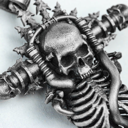 Skull Necklace - Cross Silver Pendant - Silver Necklace - Hand Cast Jewelry - Oxidation Jewelry -