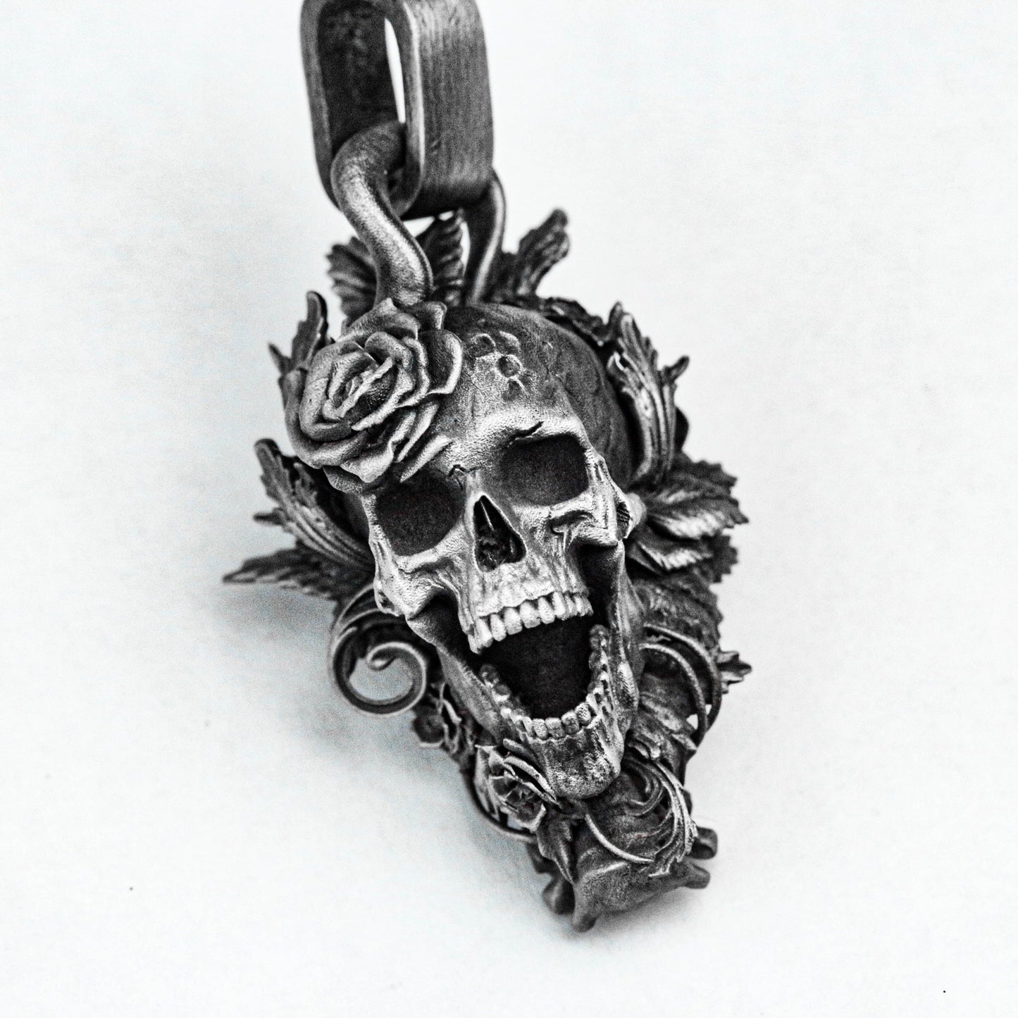 Hades Flower Sacrificial Skull Pendant-Skull Necklace-Oxidized Jewelry-Silver Pendant-Silver Necklace-Hand-Cast Jewelry