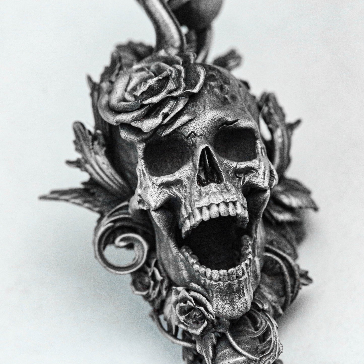 Hades Flower Sacrificial Skull Pendant-Skull Necklace-Oxidized Jewelry-Silver Pendant-Silver Necklace-Hand-Cast Jewelry