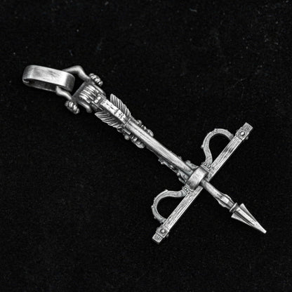 Iris Necklace - Gothic Pendant - 925 Sterling Silver Cross Necklace - Crossbow Necklace - Fashion Silver Jewelry