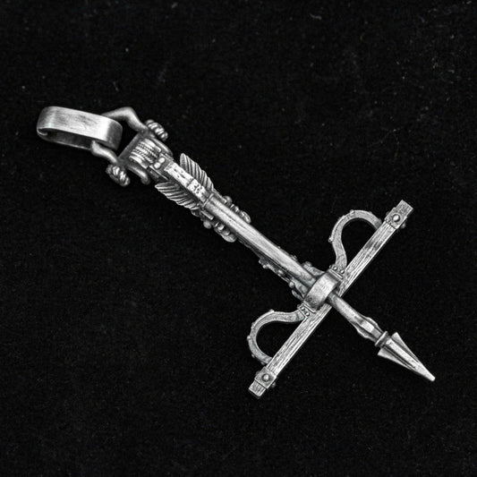 Iris Necklace - Gothic Pendant - 925 Sterling Silver Cross Necklace - Crossbow Necklace - Fashion Silver Jewelry