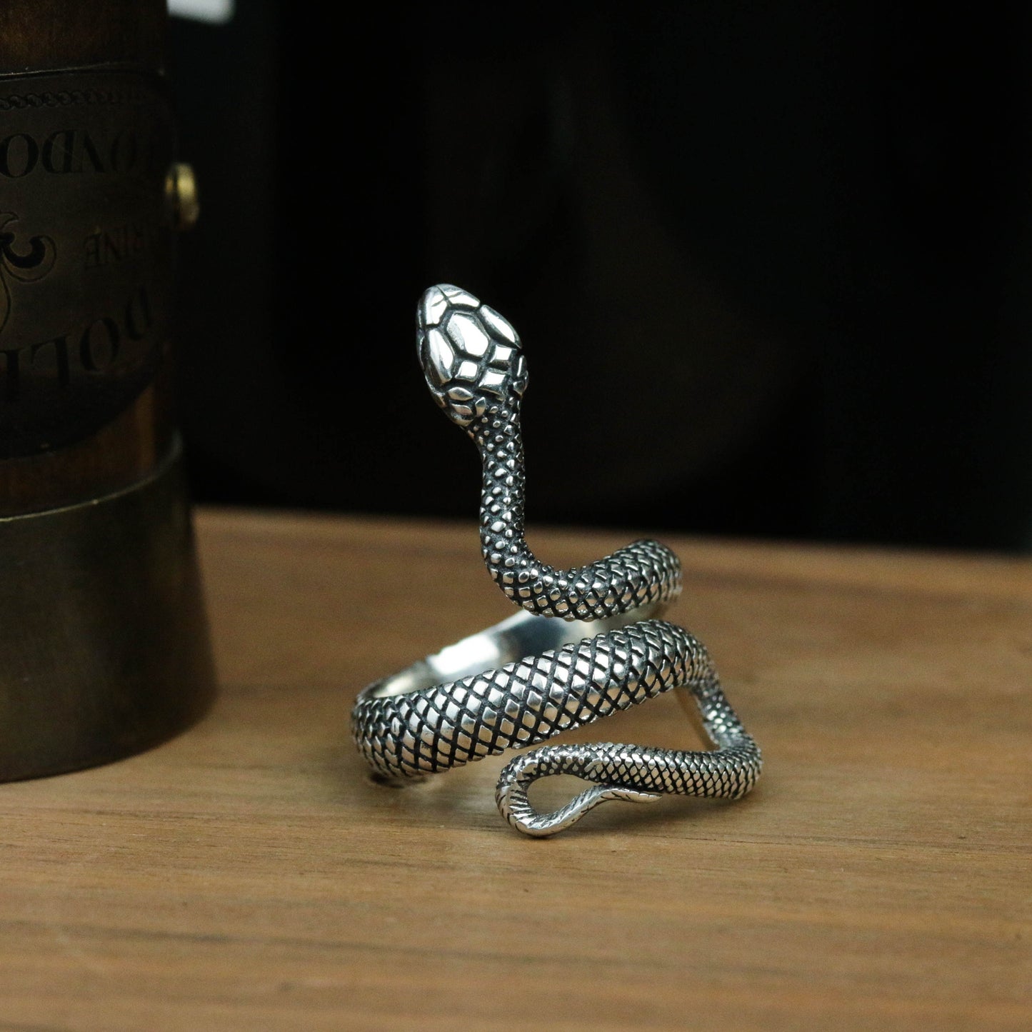 925 sterling silver snake ring, adjustable ring, open ring, vintage ring