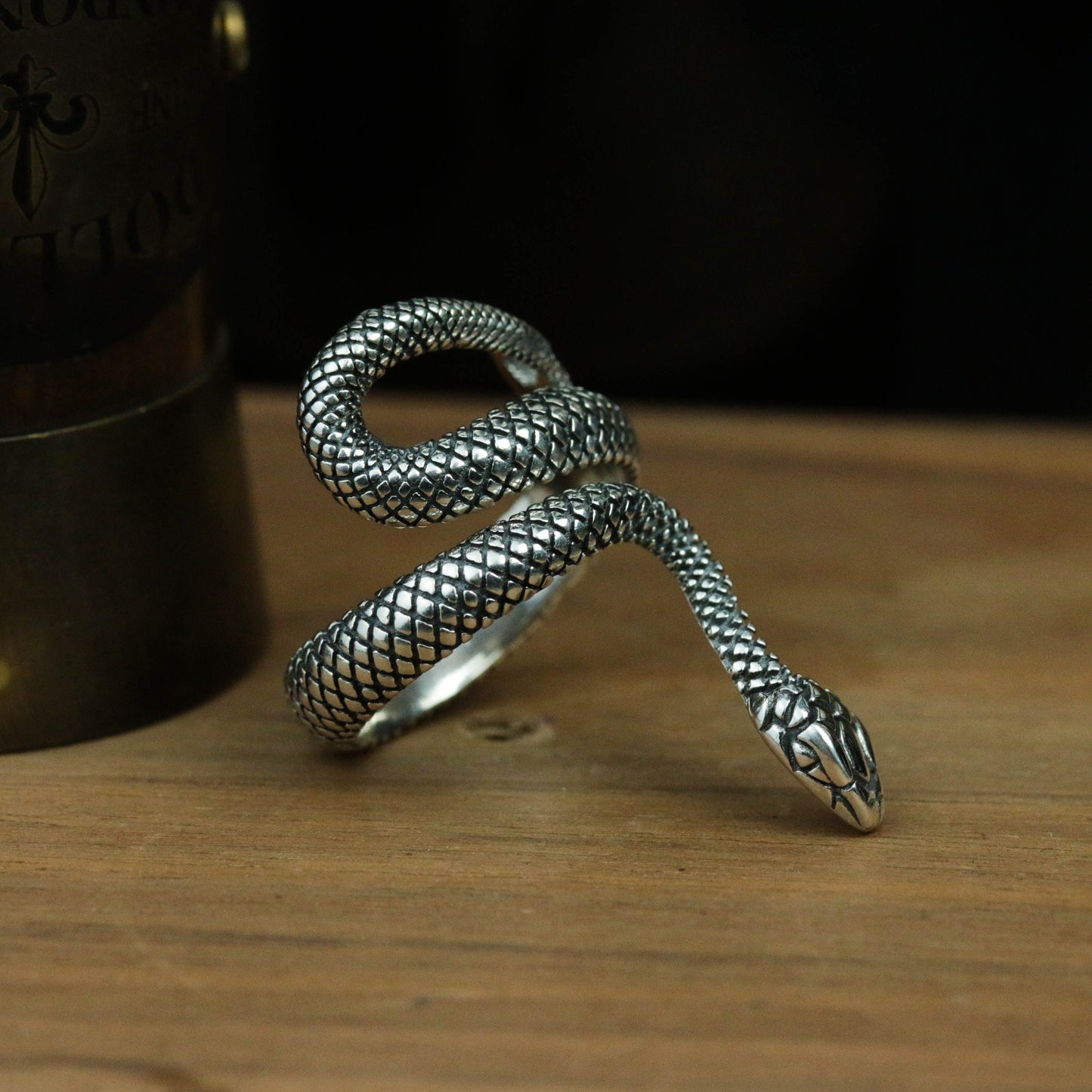 925 sterling silver snake ring, adjustable ring, open ring, vintage ring