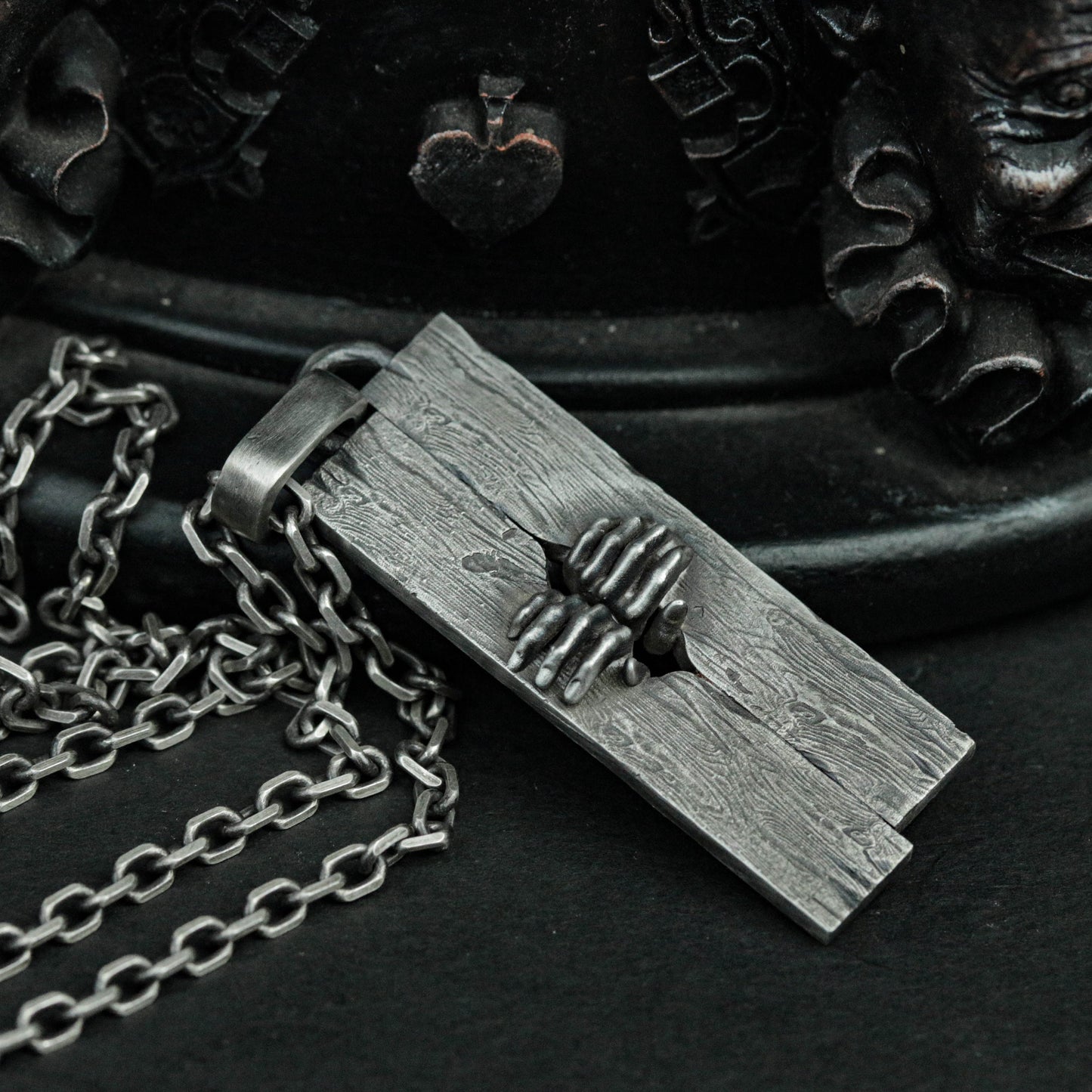 925 silver crypt door pendant, vampire pendant, ghost hand jewelry