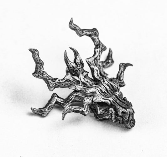 Deadwood Pendant - Wooden Dragon Necklace - Antique Silver Jewelry - Hand Carved Dragon - Silver Pendant - Silver Warrior Jewelry
