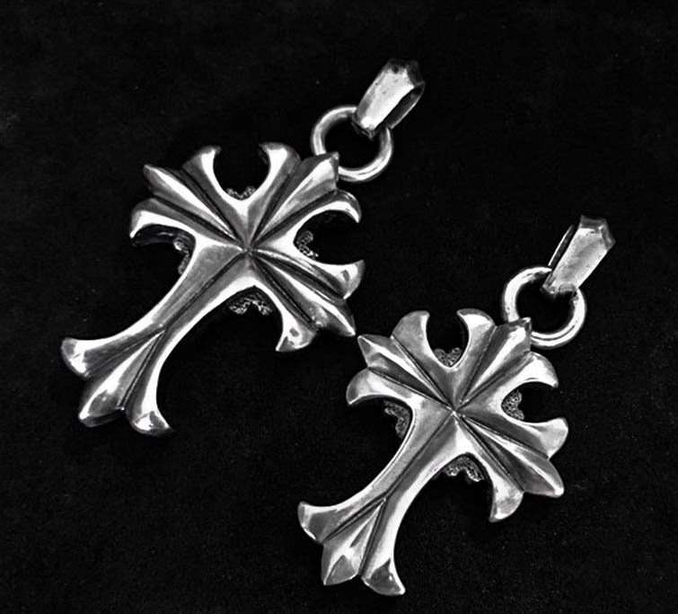 Punk Silver Pendant - Crow Heart Silver Necklace - Hand Cast Jewelry - Unisex Jewelry - Cross Couple Sterling Silver Necklace