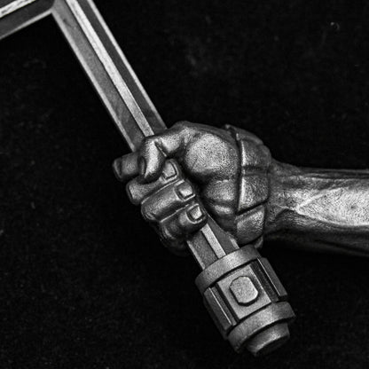 Fist Men's Necklace - Silver Cross Pendant - Long Arm Fist Pendant - Charm Necklace -