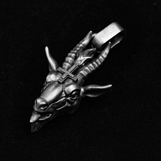 Goat Pendant - Sheep Skull Jewelry - 925 Sterling Silver Cross Pendant - Gothic Necklace - Skull Pendant - Human Skull Jewelry