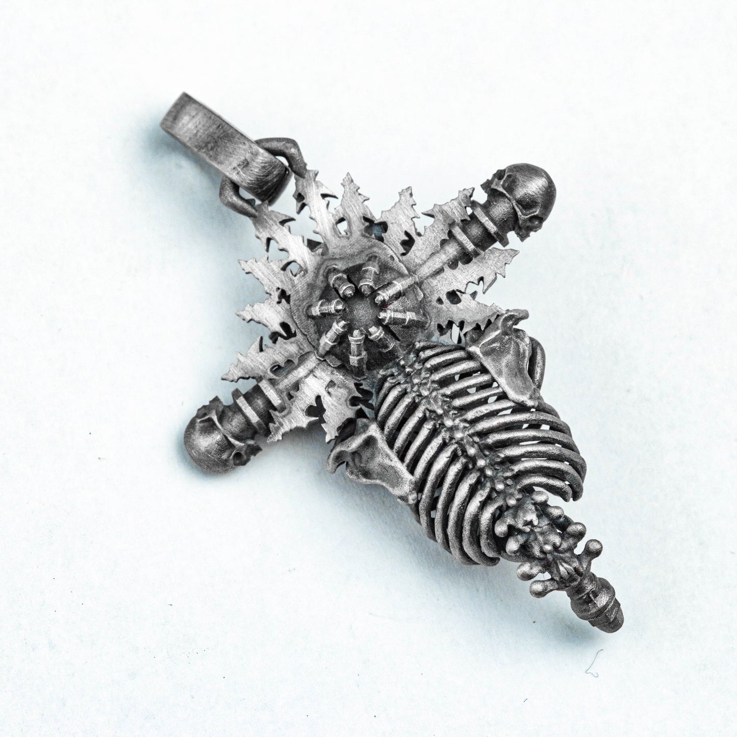 Skull Necklace - Cross Silver Pendant - Silver Necklace - Hand Cast Jewelry - Oxidation Jewelry -