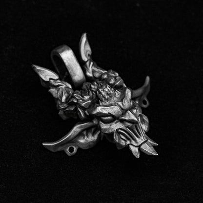 Earth Elf Pendant - Men's Sterling Silver Necklace - Skull Silver Pendant - Satanic Silver Jewelry - Demon Jewelry - Stone Ghost Pendant