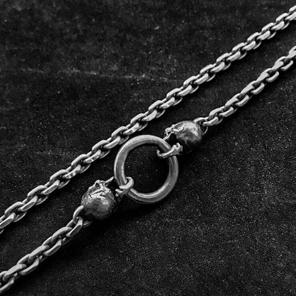 Skull 4mm Necklace Silver Sweater Chain Personality Gothic Necklace Pendant Set Boyfriend Gift Unisex Necklace.