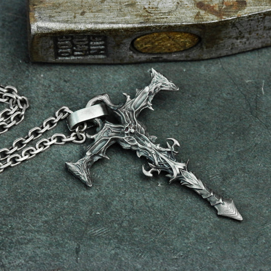 Hell Soul Cross 925 Silver Pendant Necklace - Upside Down Ghost Cross - Sterling Silver Handmade Personalized Cross Gift