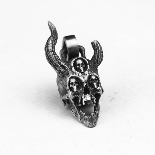 925 silver three-eyed skull pendant, demon pendant, horned skull pendant, evil clown clown skull pendant necklace