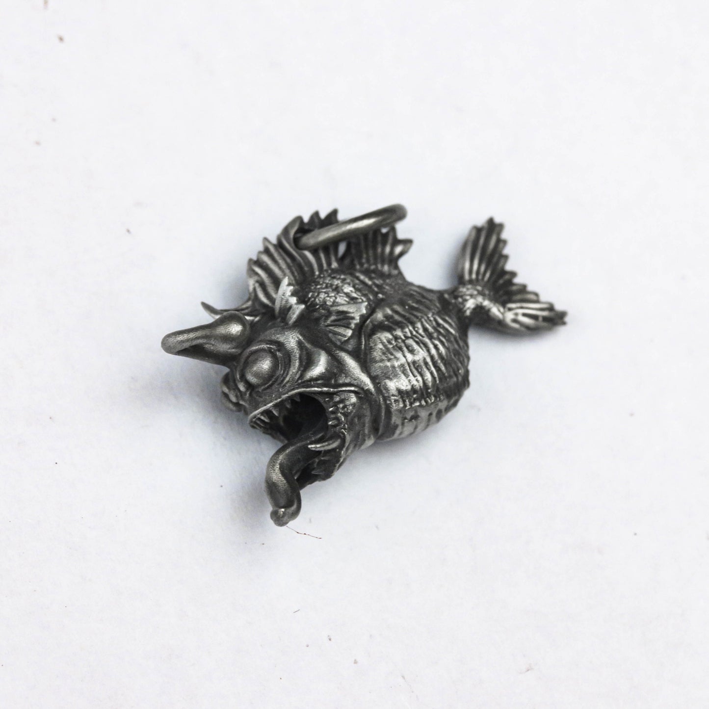 925 silver monkfish pendant necklace, gothic fish personality necklace piranha