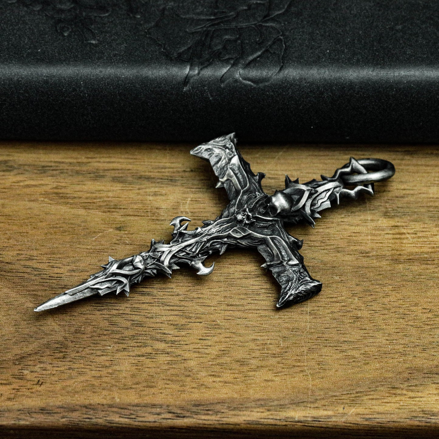 925 sterling silver skull cross pendant, skull cross necklace, thorny cross, totem cross pendant - handmade