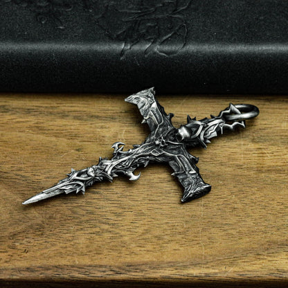 925 sterling silver skull cross pendant, skull cross necklace, thorny cross, totem cross pendant - handmade