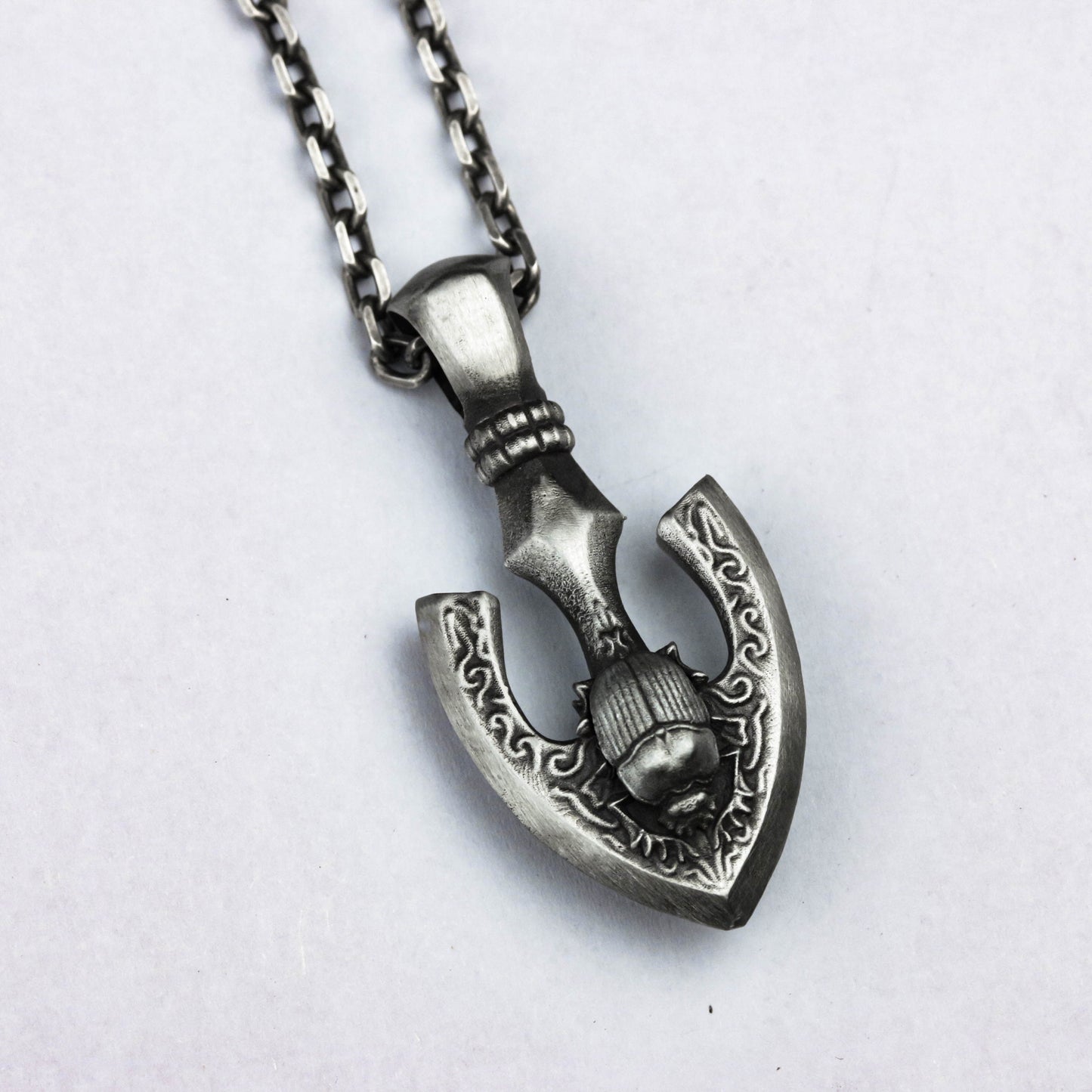 Axe 925 Silver Pendant Necklace, Beetle Necklace Pendant, Axe Weapon Tribal Silver Pendant Necklace