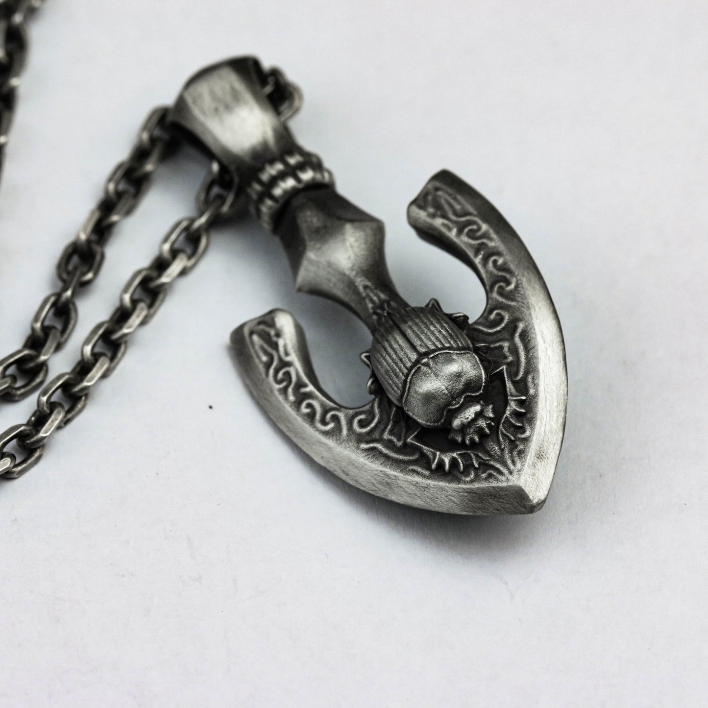 Axe 925 Silver Pendant Necklace, Beetle Necklace Pendant, Axe Weapon Tribal Silver Pendant Necklace