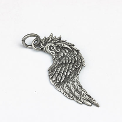 Solid 925 Sterling Silver Large Guardian Angel Wings Pendant, Protection Amulet