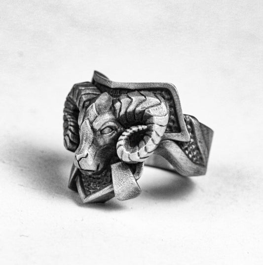Sheep Head Ring - Silver Ring - Billy Goat Jewelry - Men's Gifts - Handmade - Oxidation Jewelry