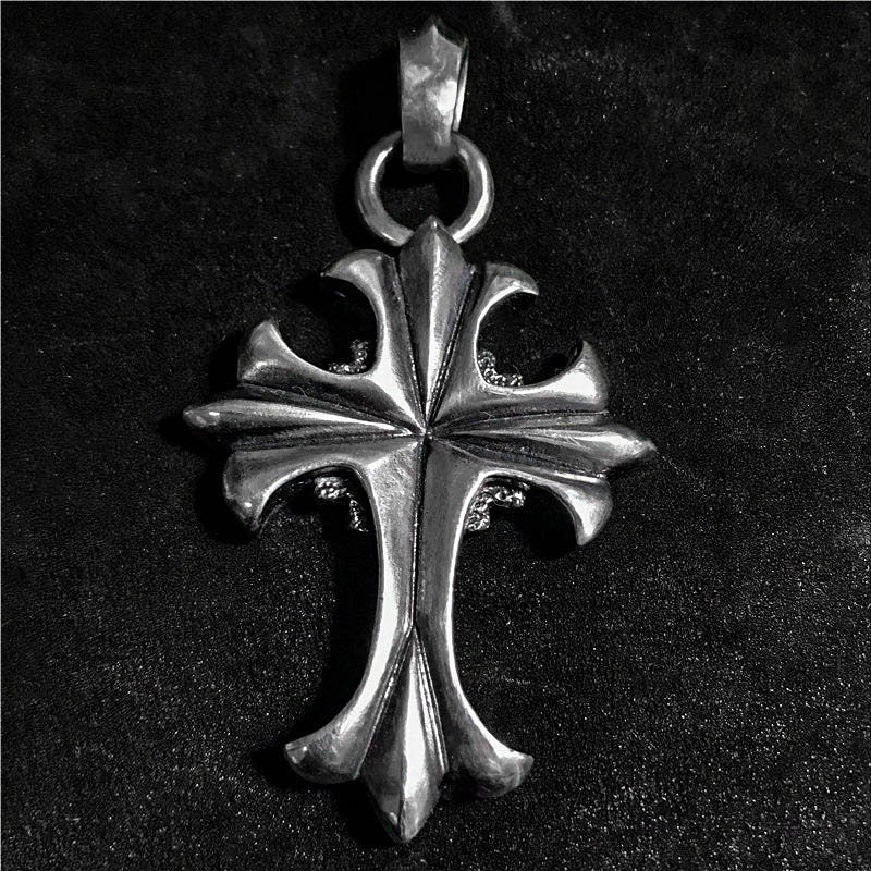 Punk Silver Pendant - Crow Heart Silver Necklace - Hand Cast Jewelry - Unisex Jewelry - Cross Couple Sterling Silver Necklace