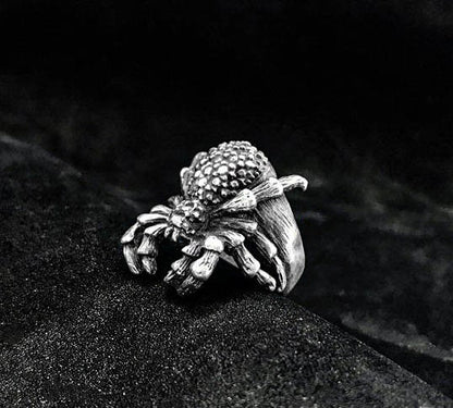 Large Spider Ring - Hand Cast Spider Ring - Realistic Spider Ring for Men - Vintage Creative Spider Jewelry - Sterling Silver Insect Ring.