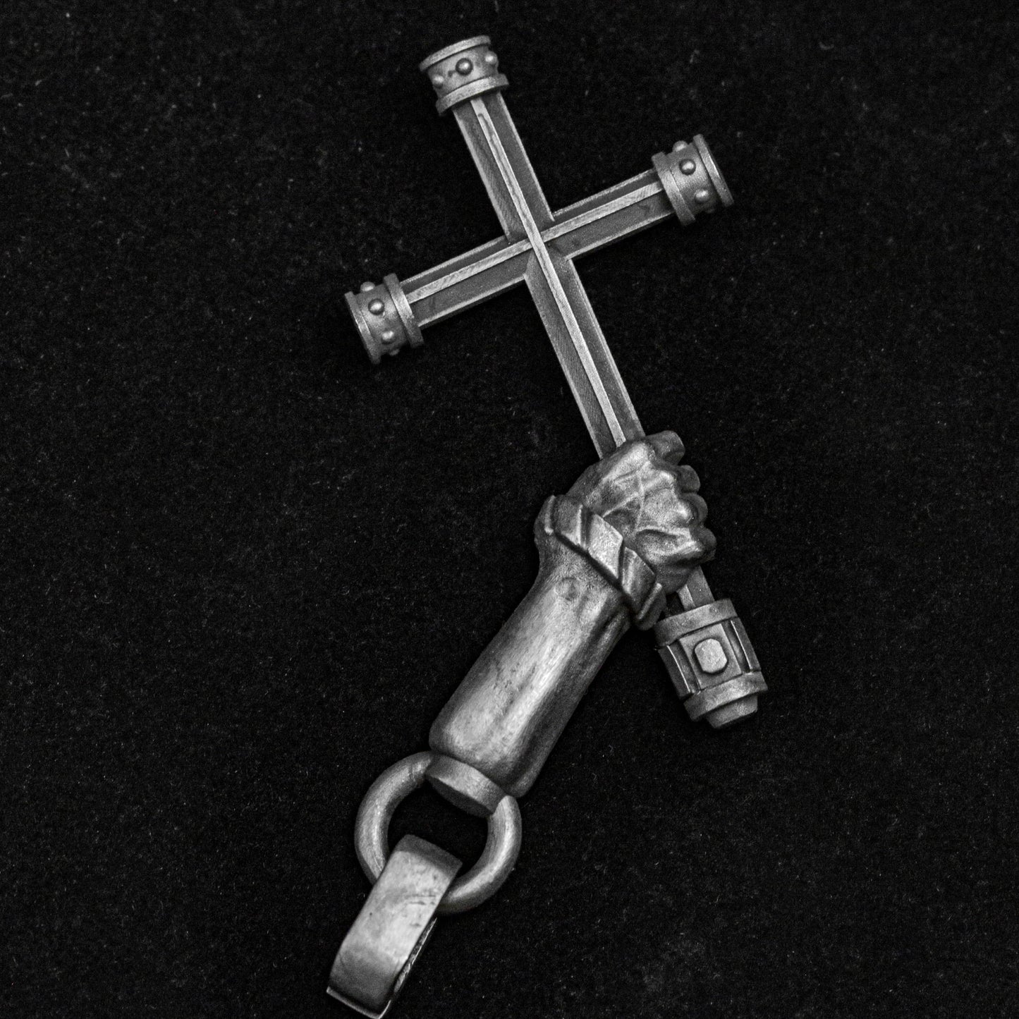 Fist Men's Necklace - Silver Cross Pendant - Long Arm Fist Pendant - Charm Necklace -