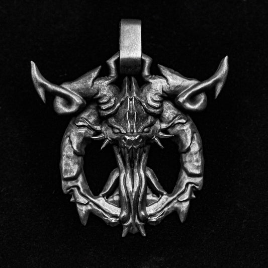 Fire Dragon Pendant - Totem Necklace - Dragon Silver Necklace - Large Pendant for Men - Silver Necklace - Oxidation Jewelry