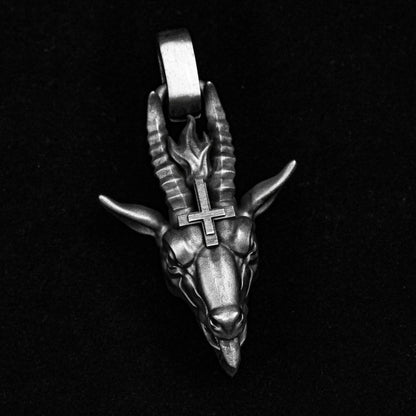 Goat Pendant - Sheep Skull Jewelry - 925 Sterling Silver Cross Pendant - Gothic Necklace - Skull Pendant - Human Skull Jewelry
