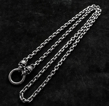 Skull 4mm Necklace Silver Sweater Chain Personality Gothic Necklace Pendant Set Boyfriend Gift Unisex Necklace.