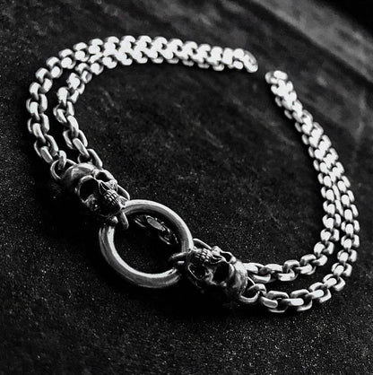 Skull 4mm Necklace Silver Sweater Chain Personality Gothic Necklace Pendant Set Boyfriend Gift Unisex Necklace.