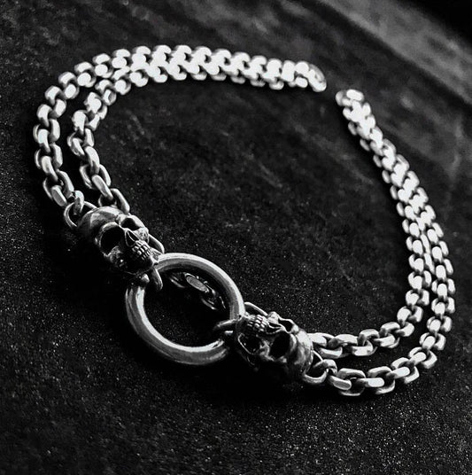 Skull 4mm Necklace Silver Sweater Chain Personality Gothic Necklace Pendant Set Boyfriend Gift Unisex Necklace.